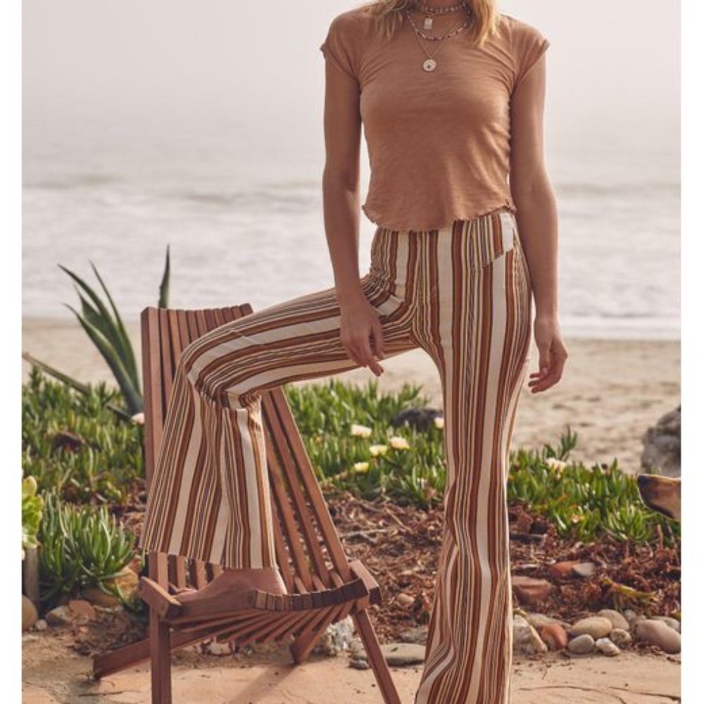 Free People CRVY Wild Honey Printed Flare Jeans - Ivory Combo
